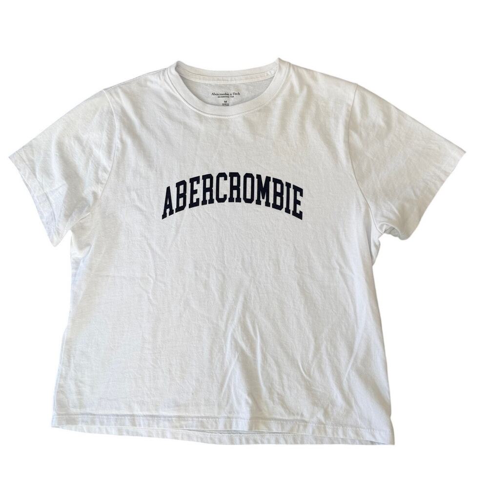 Abercrombie Short-Sleeve Logo Skimming Tee White Cropped Graphic T-Shirt M